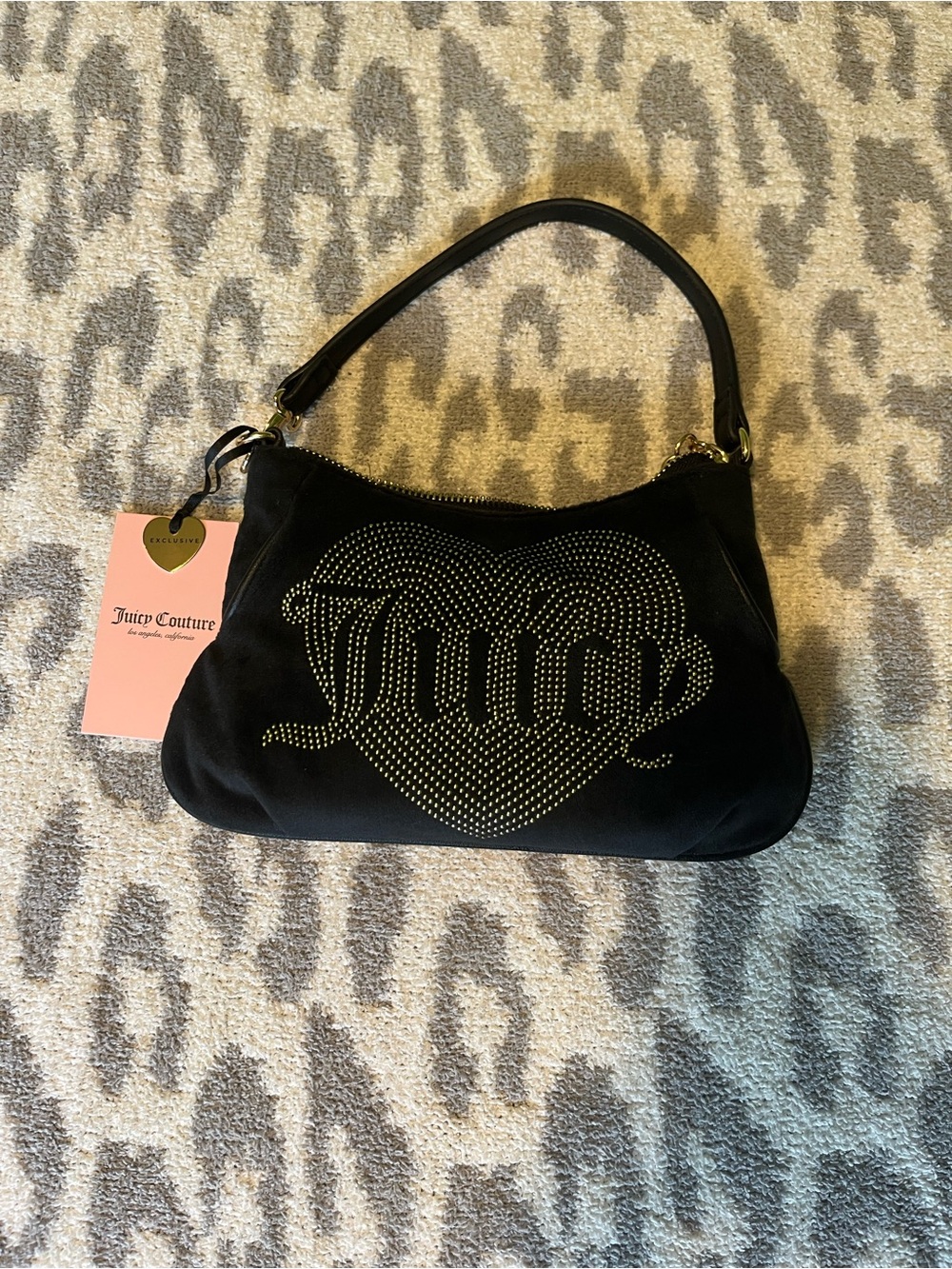 Juicy Couture Black Studded Heart Shoulder Bag with Logo